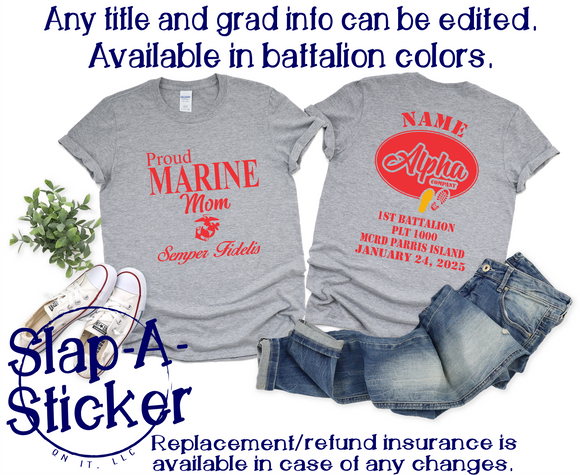 ALPHA Company Grad Shirt Pre-Designed (F-10 B-448) - USMC PARRIS ISLAND OR SAN DIEGO (Insured against grad date changes)