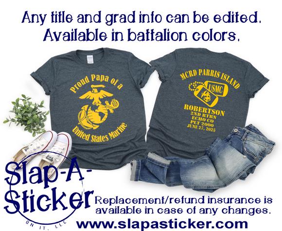 6-27-25 Grad Date - ECHO Company USMC MCRD PARRIS ISLAND  - Grad Shirt Pre-Designed (F-9 B-318) This shirt is guaranteed in time for graduation if ordered by 5/21/25.  After that date we try our best, but will not guarantee.