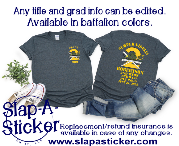 6-27-25 Grad Date - ECHO Company USMC MCRD PARRIS ISLAND  - Grad Shirt Pre-Designed (L-2001 B-2002) This shirt is guaranteed in time for graduation if ordered by 5/21/25.  After that date we try our best, but will not guarantee.