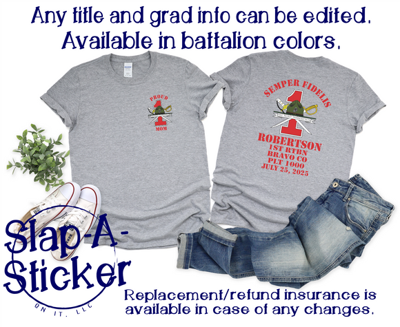 7-25-25 Grad Date - BRAVO Company USMC MCRD PARRIS ISLAND - Grad Shirt Pre-Designed (L-2001 B-2002) This shirt is guaranteed in time for graduation if ordered by 6/18/25.  After that 6/16date we try our best, but will not guarantee.