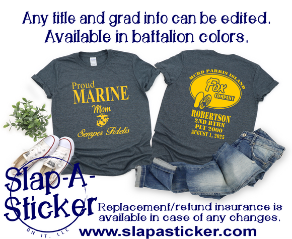 8-1-25 Grad Date - FOX Company USMC MCRD PARRIS ISLAND - Grad Shirt Pre-Designed (F-10 B-448) This shirt is guaranteed in time for graduation if ordered by 6/25/25.  After that date we try our best, but will not guarantee.