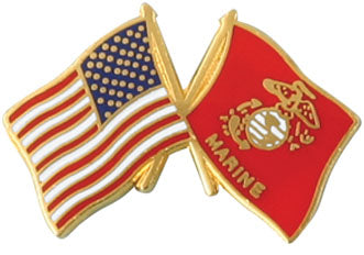 Pin - USMC - American Flag and Eagle Globe and Anchor Crossed Flags
