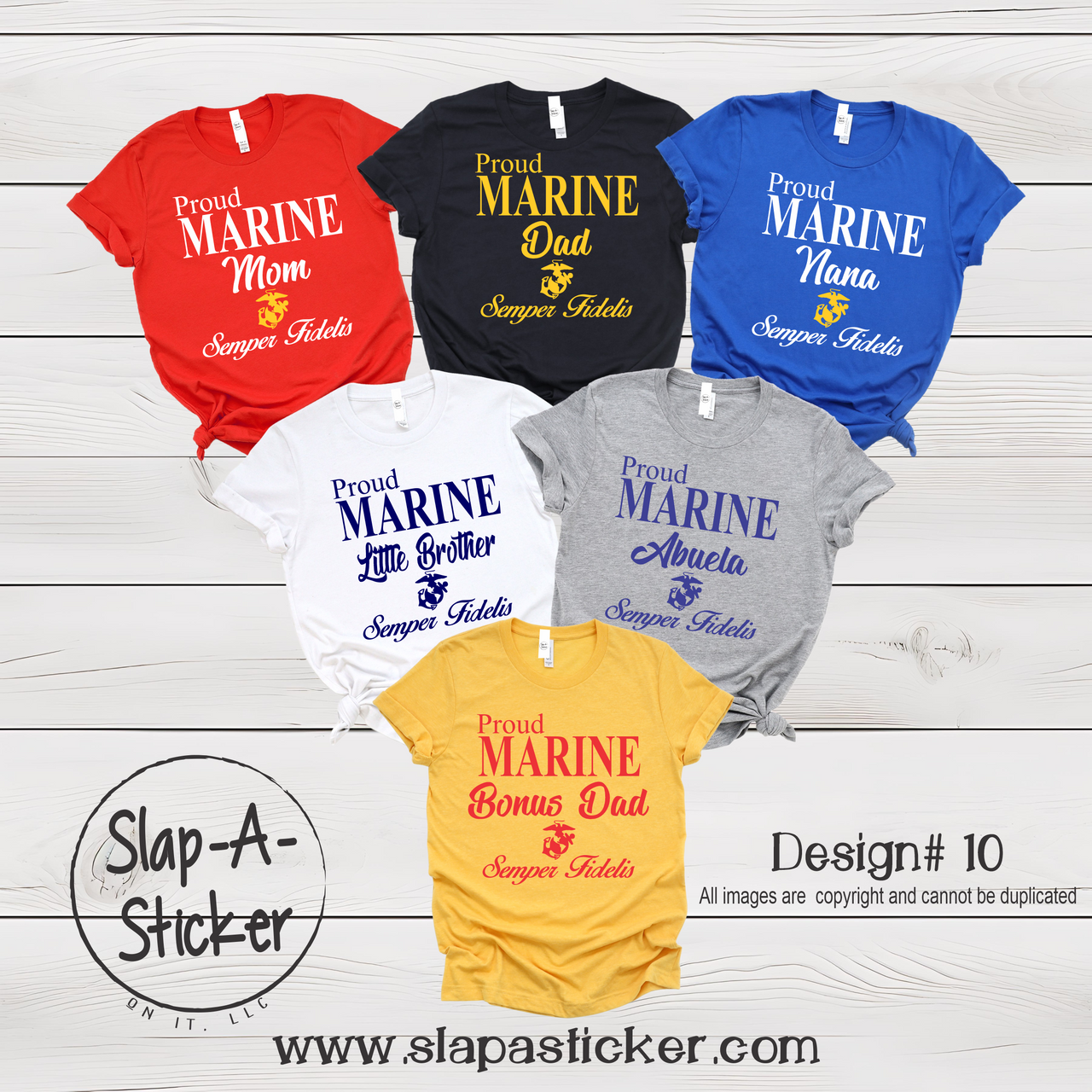 USMC #10  PARRIS ISLAND OR SAN DIEGO PRE-DESIGNED TEE - ALL GRADUATION DATES - Free Personalization for Each Family Member & You Choose Your Back Design