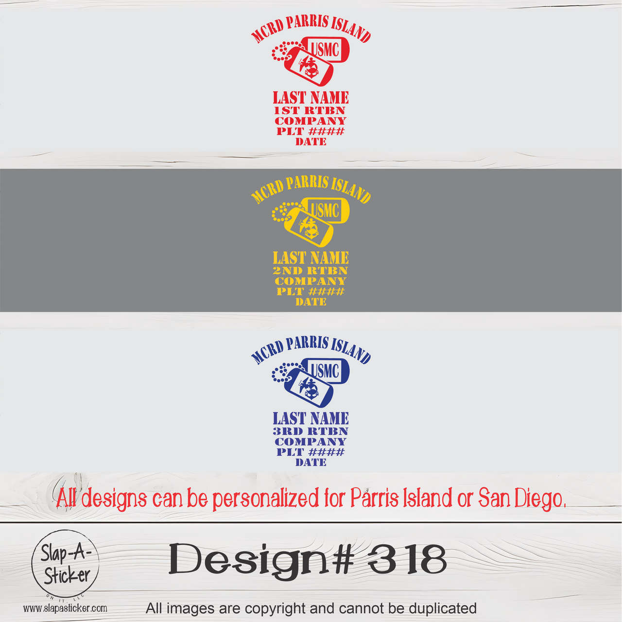 USMC #10  PARRIS ISLAND OR SAN DIEGO PRE-DESIGNED TEE - ALL GRADUATION DATES - Free Personalization for Each Family Member & You Choose Your Back Design