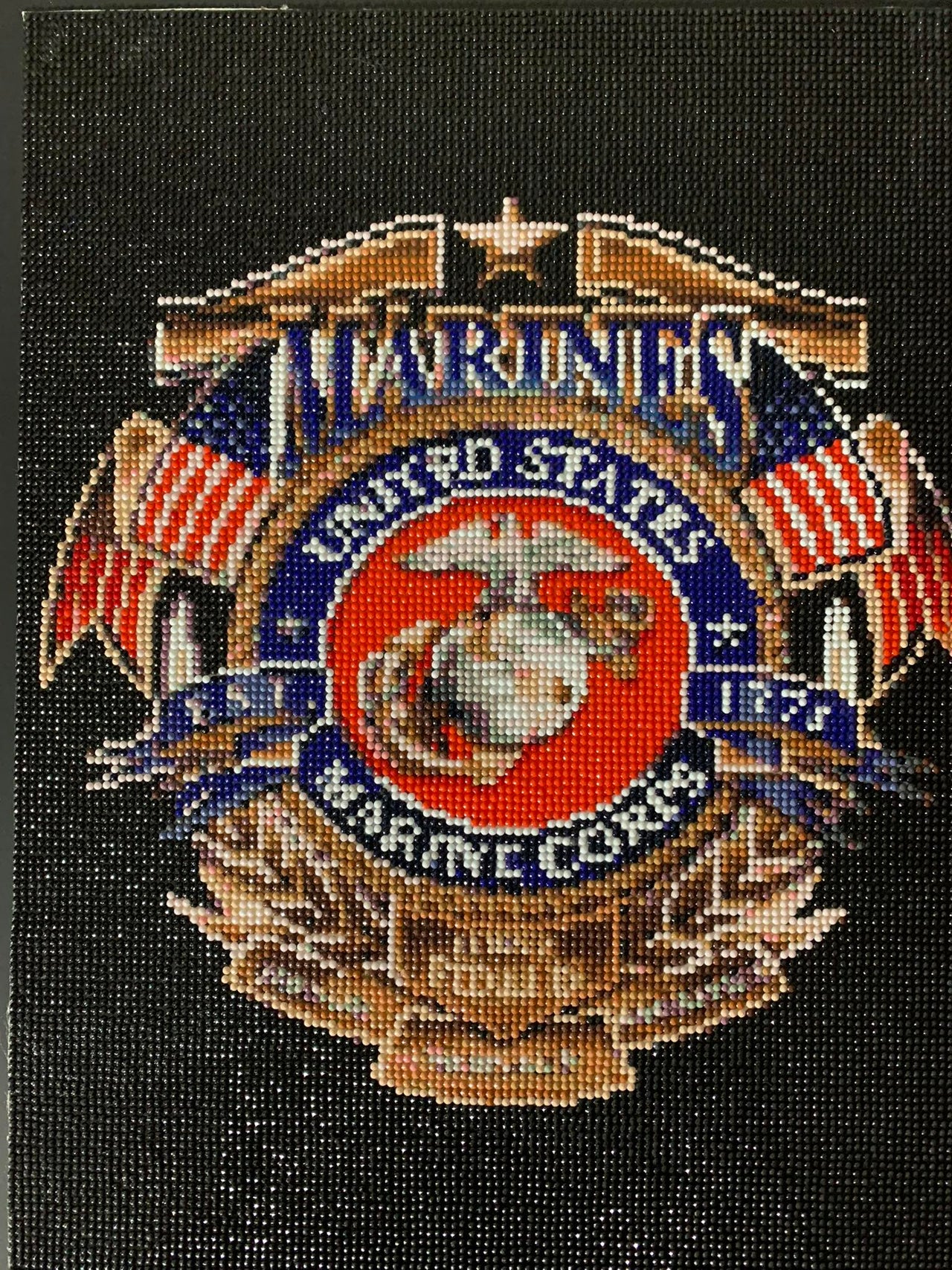 USMC Bead Art - Handmade - Approx:13"X17" PRE-ORDER ONLY - IF YOU INCLUDE THIS ITEM WITH A SHIRT ORDER, YOU WILL BE INVOICED AN ADDITIONAL SHIPPING CHARGE.