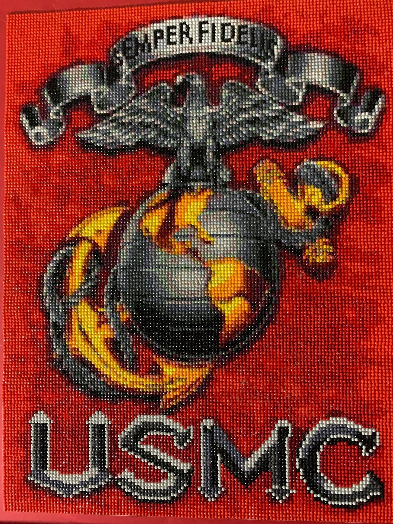 USMC Bead Art - Handmade - Approx:13"X17" PRE-ORDER ONLY - IF YOU INCLUDE THIS ITEM WITH A SHIRT ORDER, YOU WILL BE INVOICED AN ADDITIONAL SHIPPING CHARGE.