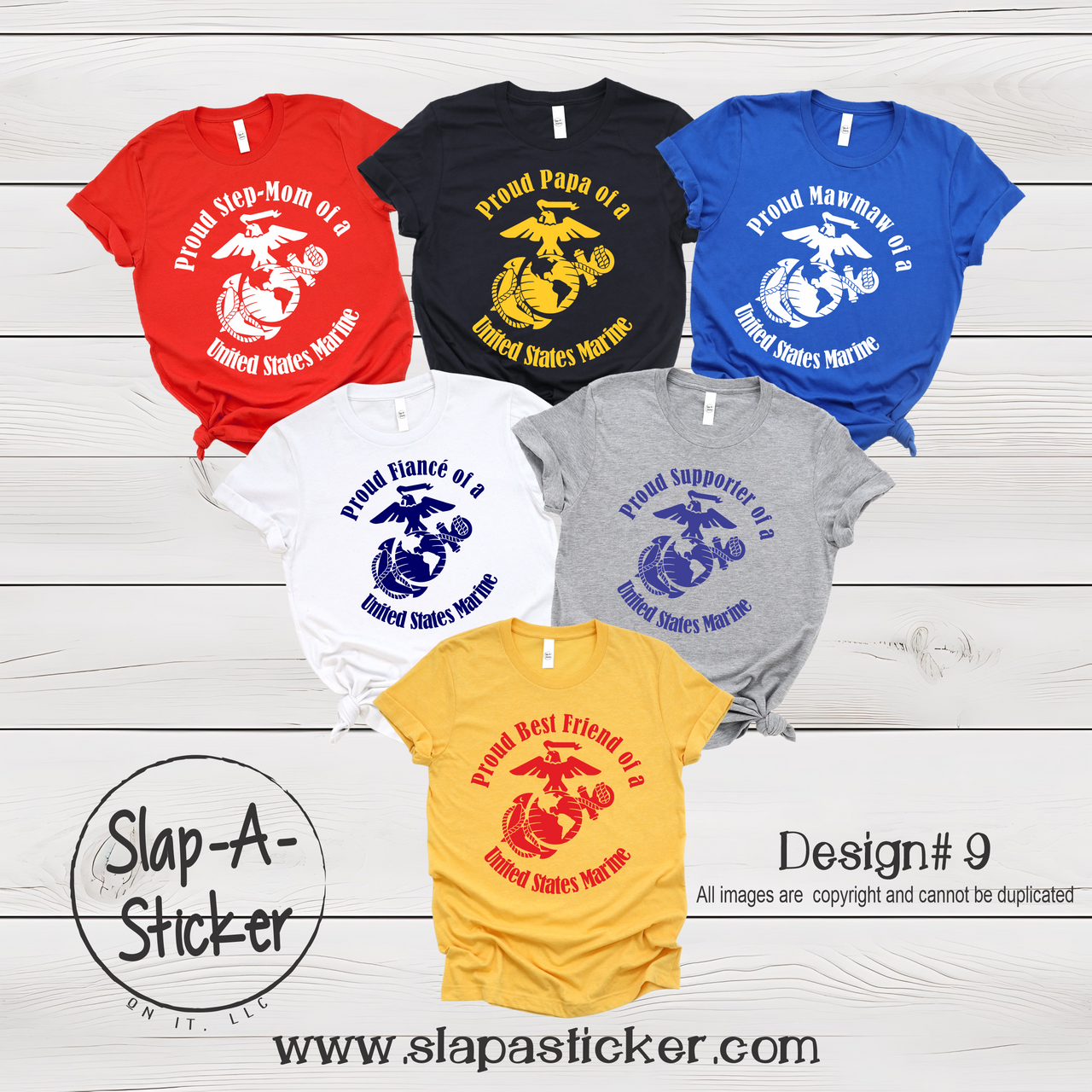 USMC #9  PARRIS ISLAND OR SAN DIEGO PRE-DESIGNED TEE - ALL GRADUATION DATES - Free Personalization for Each Family Member & You Choose Your Back Design