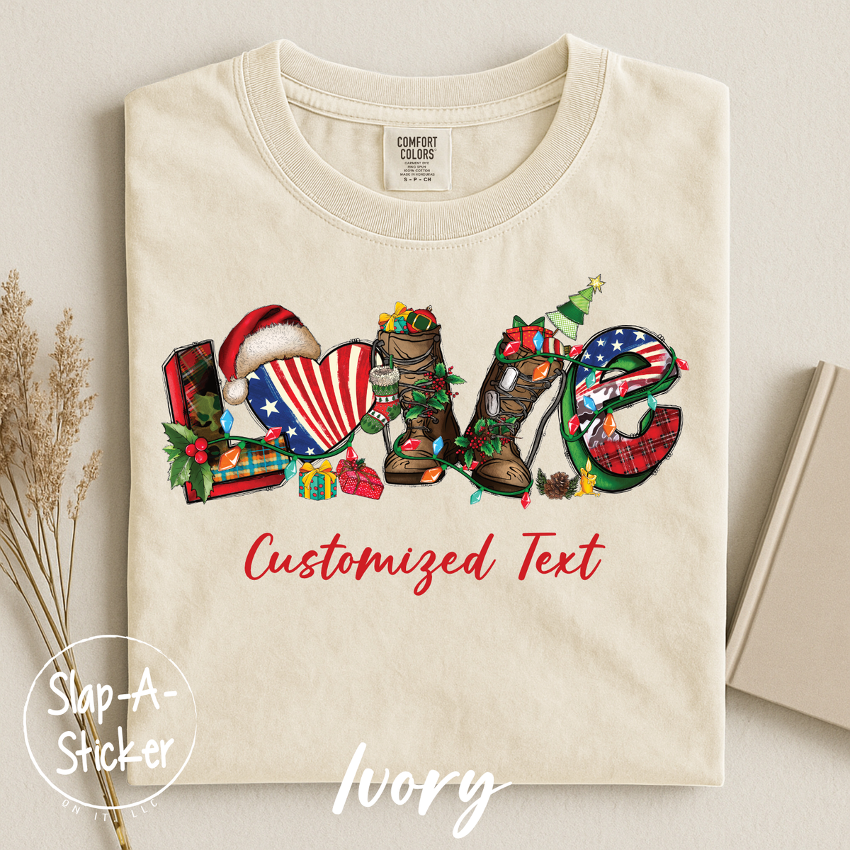 USMC - DESIGN# CHRISTMAS 2026 - 4  - SLAP-A-STICKER ON IT - COMFORT COLORS -  1717 TEE