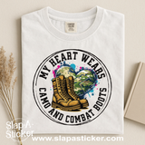 MY HEART WEARS COMBAT BOOTS - SLAP-A-STICKER ON IT - COMFORT COLORS -  1717 TEE