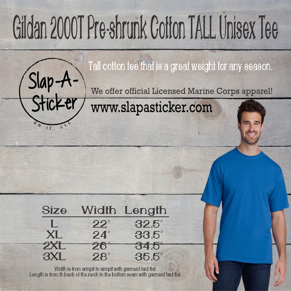 DESIGN YOUR OWN SHIRT - Gildan Unisex Tee 2000T TALL Pre-shrunk - Insurance against grad date changes included!